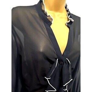 Black Sheer Ruffle Poet Top Lg Frilly Victorian Fairy Goth Illusion Dark Romance
